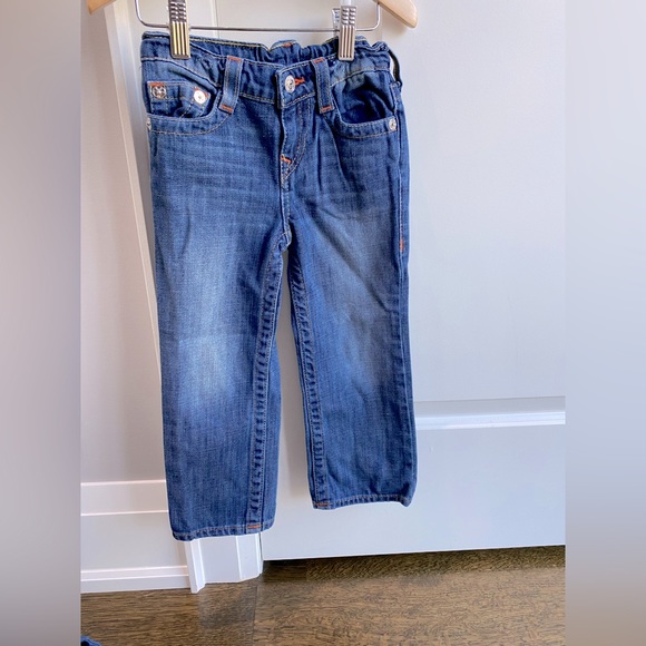 True Religion Boot Cut Jeans - with orange stitch detailing. Size: 4T - Picture 2 of 4